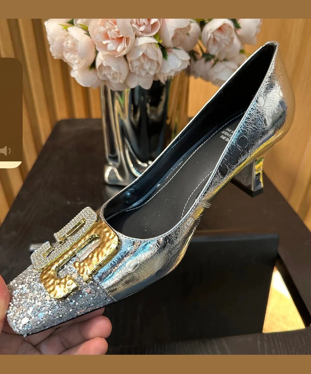 High Splicing Chic Gold Toe Heels Square Zircon Chunky - Image 2