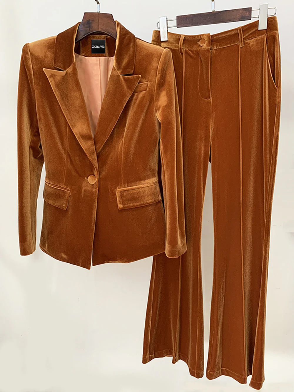 HINIYA Velvet Blazer & Flared Pants Set in Brown - Image 11