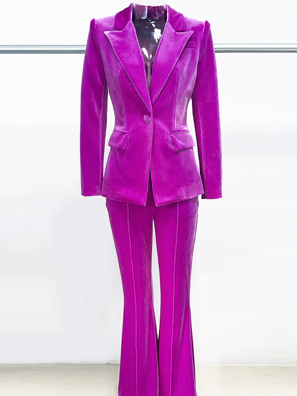 HINIYA Velvet Blazer & Flared Pants Set in Fuchsia - Image 16