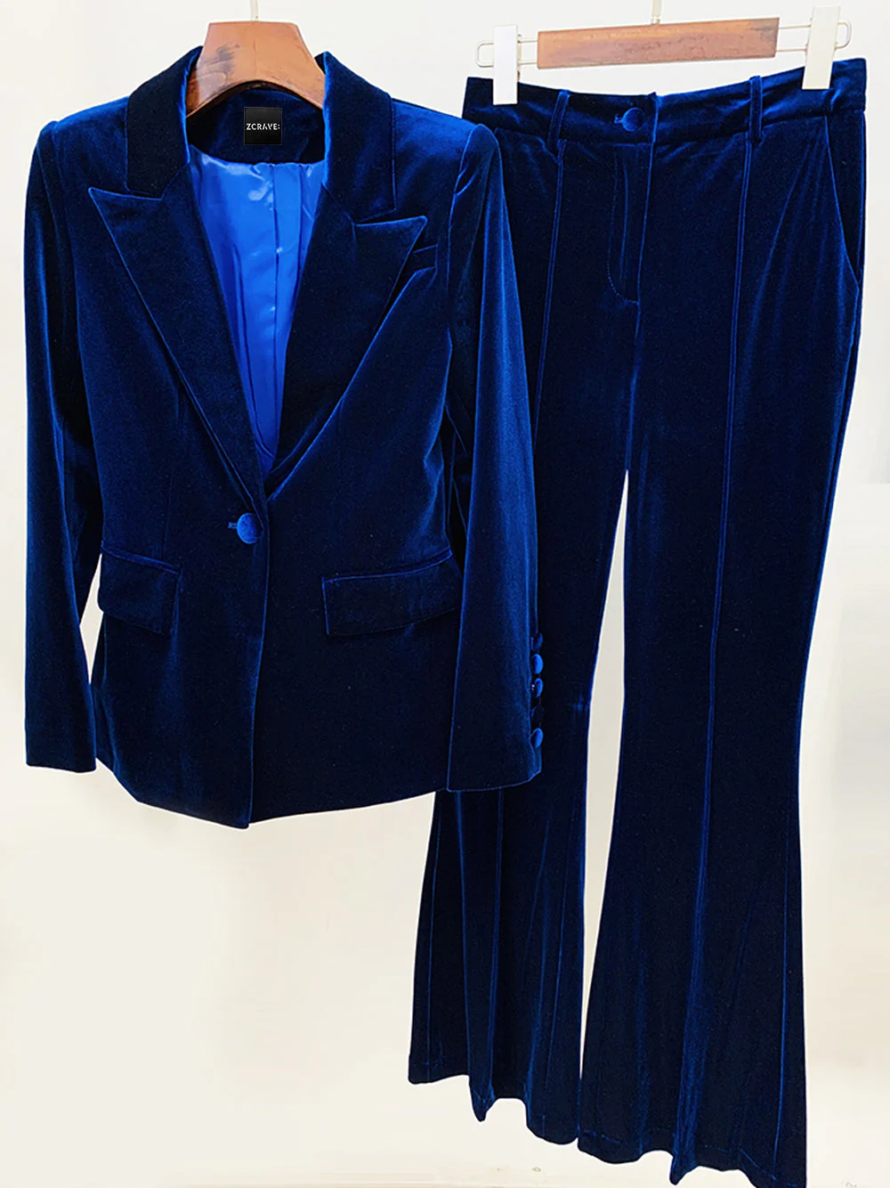 HINIYA Velvet Blazer & Flared Pants Set in Navy - Image 8