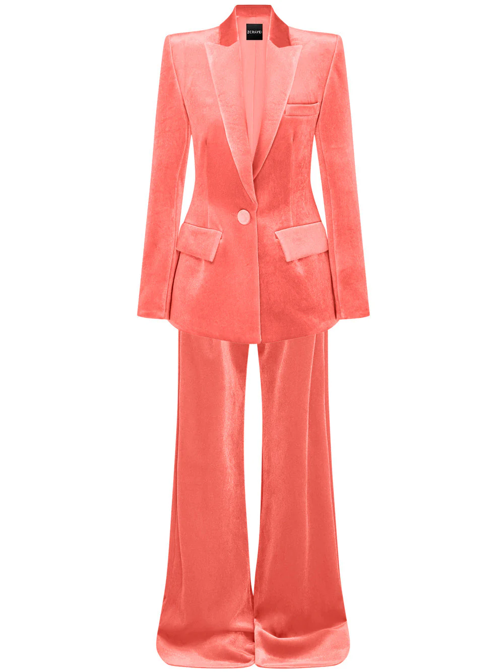 HINIYA Velvet Blazer & Flared Pants Set in Peach Pink - Image 5