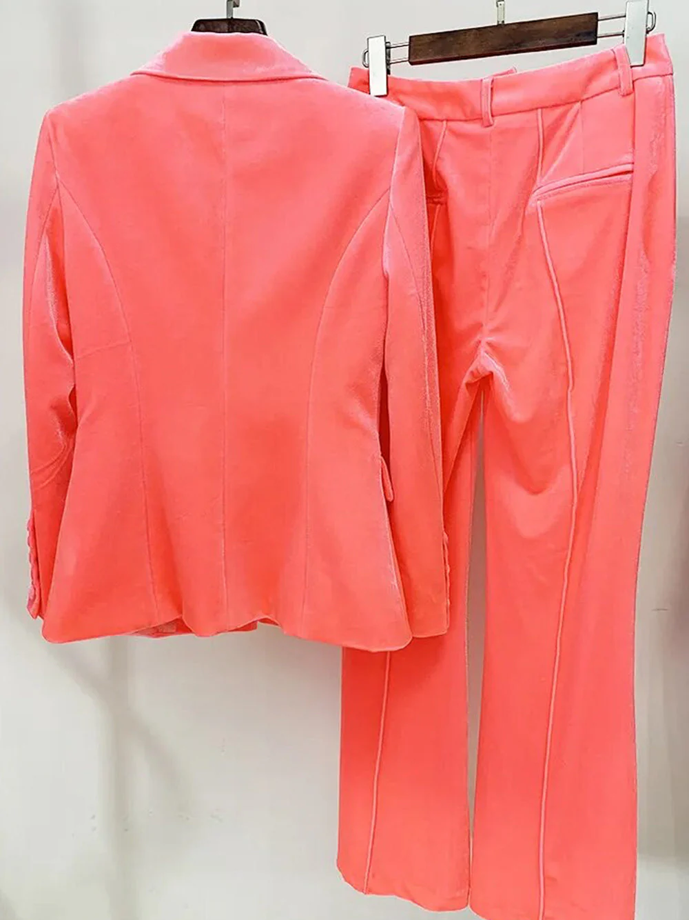 HINIYA Velvet Blazer & Flared Pants Set in Peach Pink - Image 7