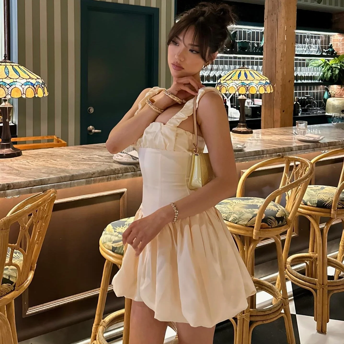 His Beautiful Dilemma Satin Bubble Hem Mini Dress - Image 6