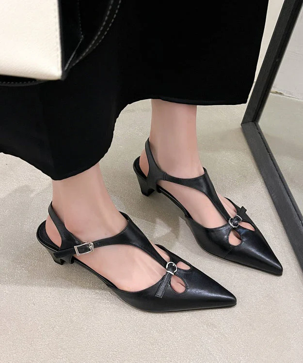 Hollow Chunky Splicing Out Brown Cowhide Sandals Leather Chic - Image 4