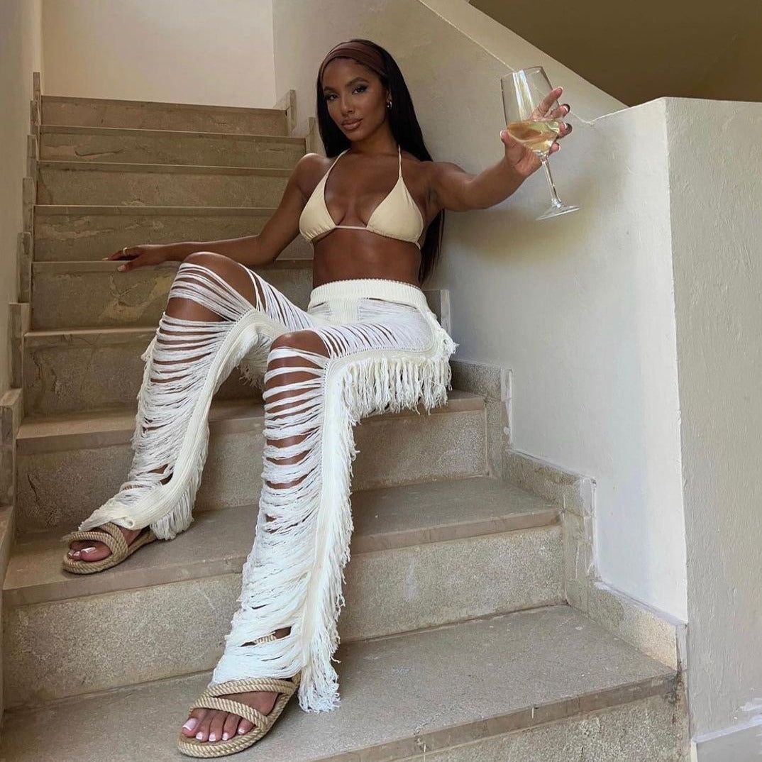 Hour Of Power Ripped Side Tassel Straight Pants - Image 3