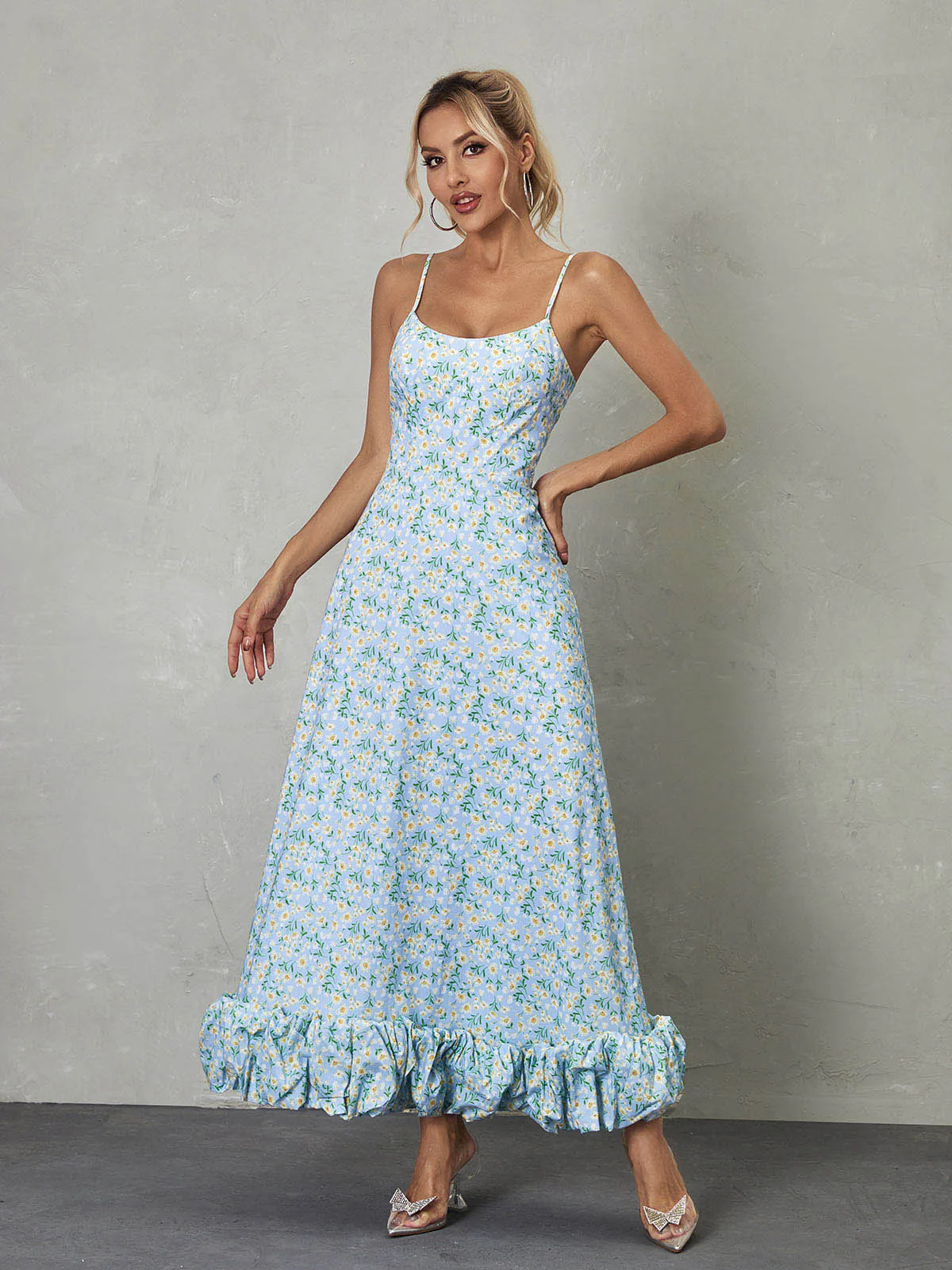 Ilsa Spaghetti Floral Maxi Dress In Blue - Image 2