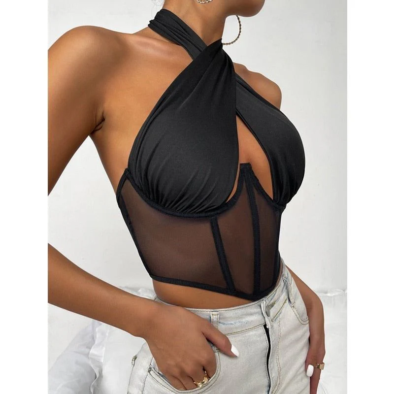 In Check Criss-Cross Hollow Corset Top - Image 4