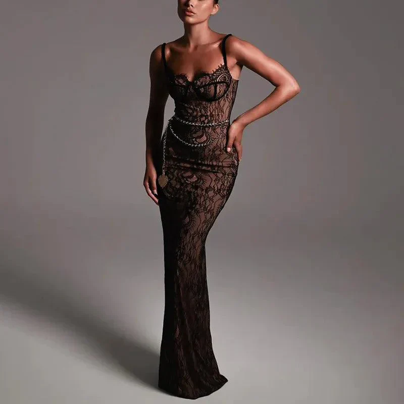 In My Glamour Lace Chain Belt Maxi Dress - Image 3