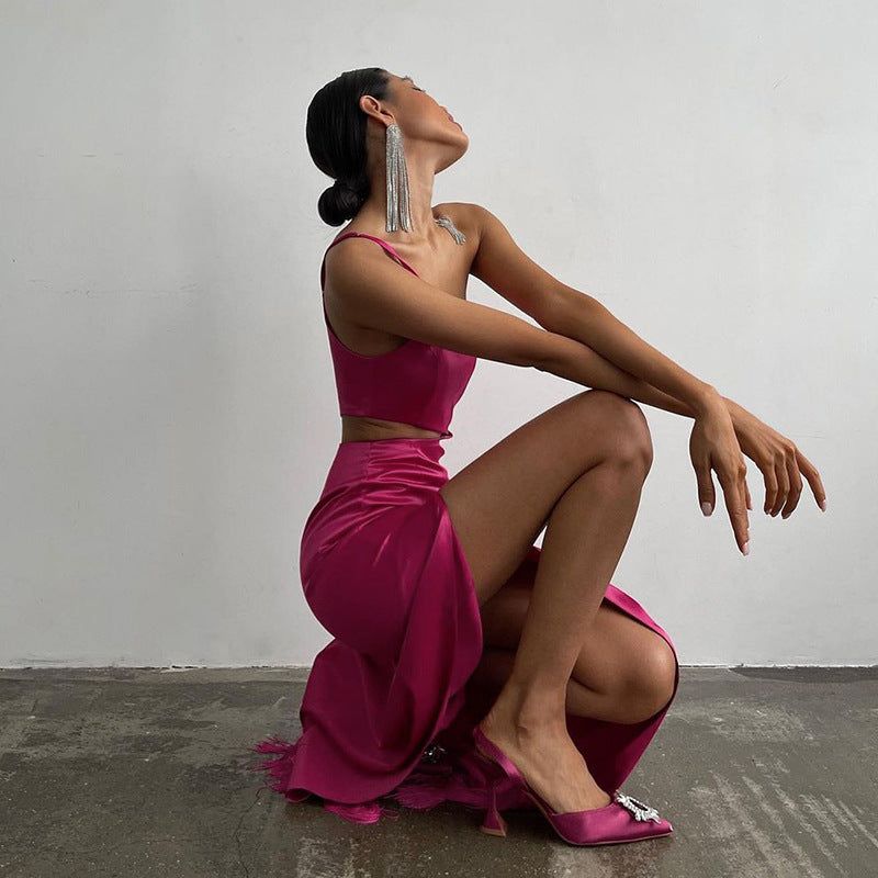 Into The Bloom High Split Satin Maxi Dress - Image 11
