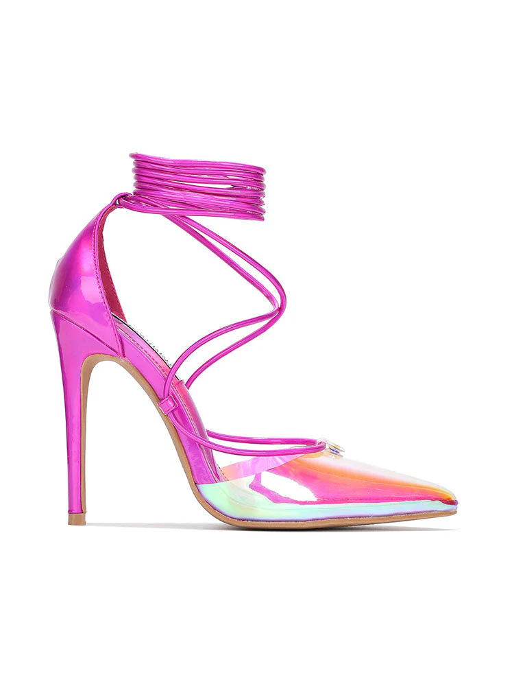 Iridescent Clear Lace-up Heels - Image 6