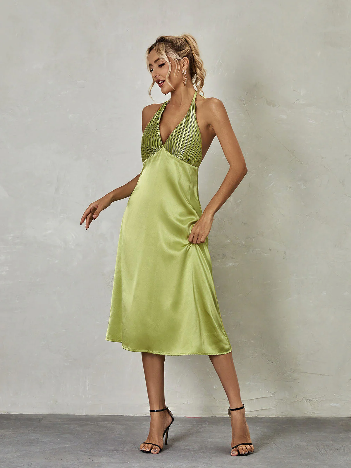 Ishbel Halterneck Satin Midi Dress - Image 3