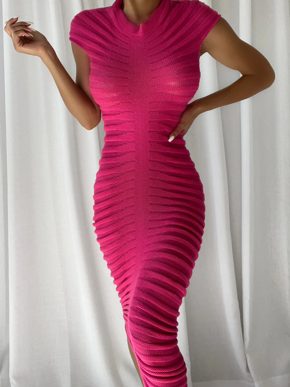 JAE SS Sheer Midi Dress in Fuchsia - Image 3