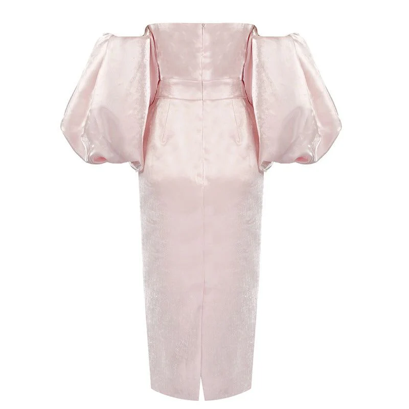 Kaitlyn Puff Sleeve Satin Midi Dress - Image 10