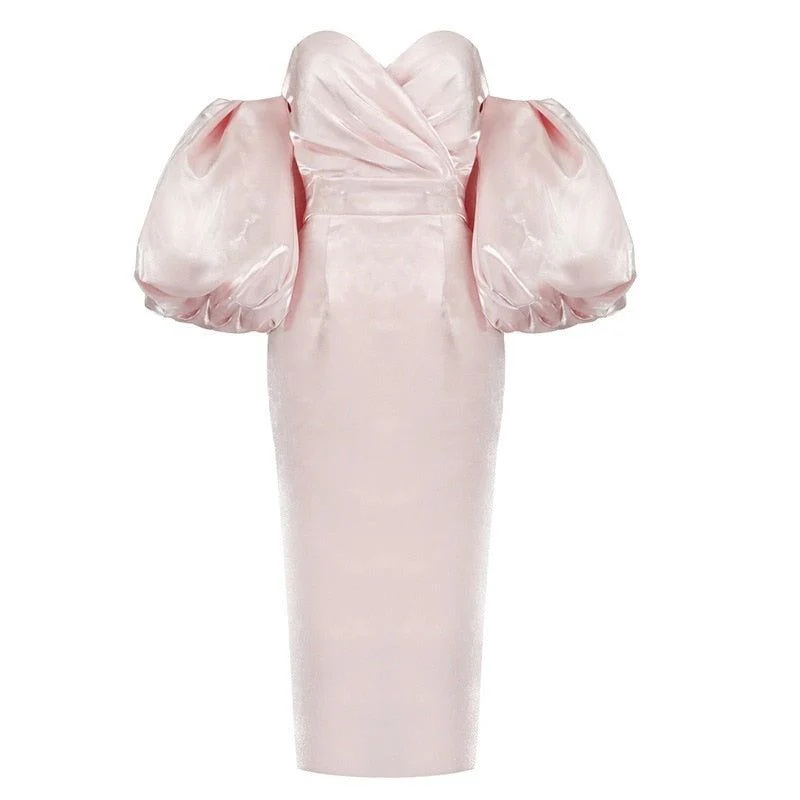 Kaitlyn Puff Sleeve Satin Midi Dress - Image 8