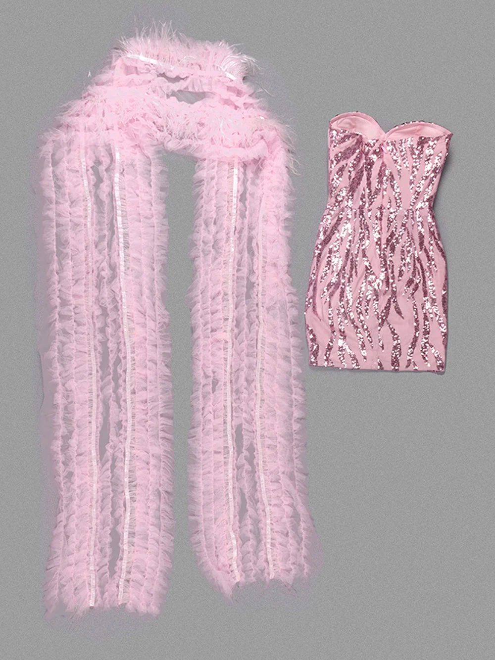 KAITY Sequins Mini Dress w Feathers Scarf - Image 4