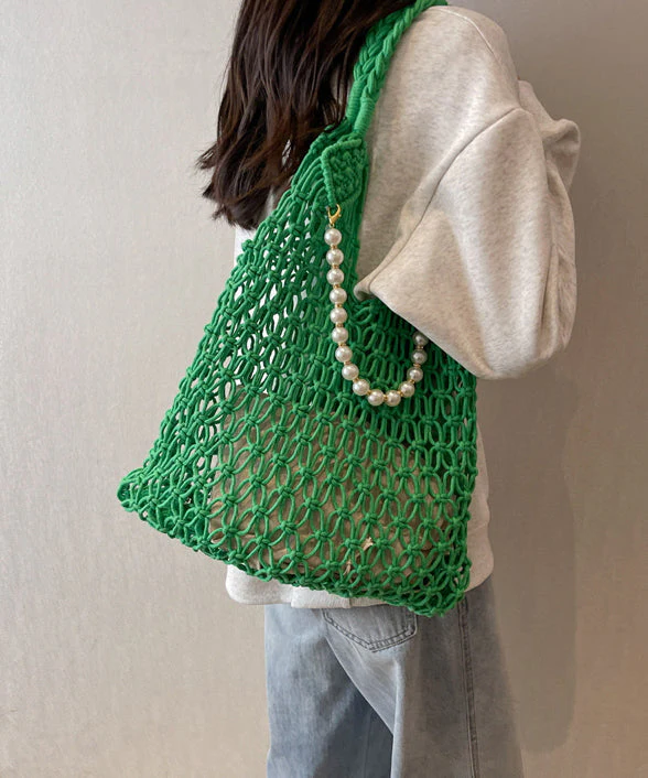 Khaki Hollow Out Beading Fashionable Weaving Satchel Bag Handbag - Image 2