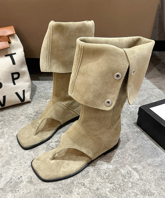 Khaki Thong Sandals Boots Peep Toe Splicing Suede Wedge - Image 5