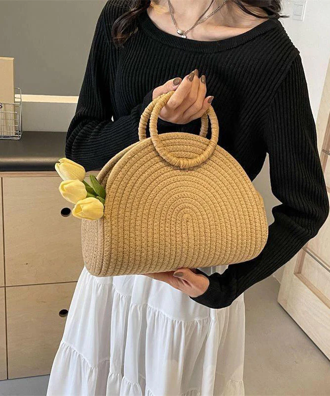 Khaki Versatile Woven Tote Handbag Straw - Image 2