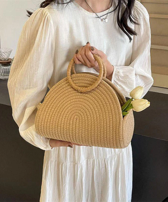 Khaki Versatile Woven Tote Handbag Straw - Image 3