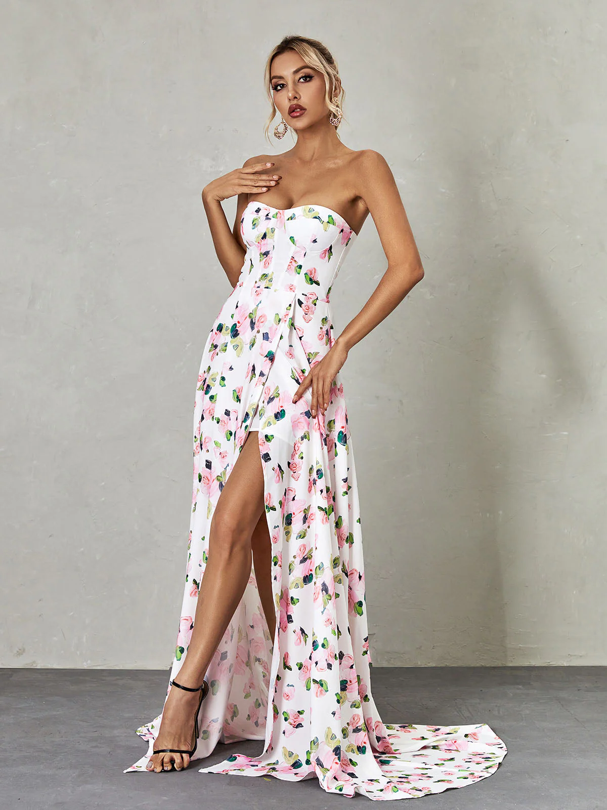 Kizzy Strapless Floral Split Maxi Dress - Image 2