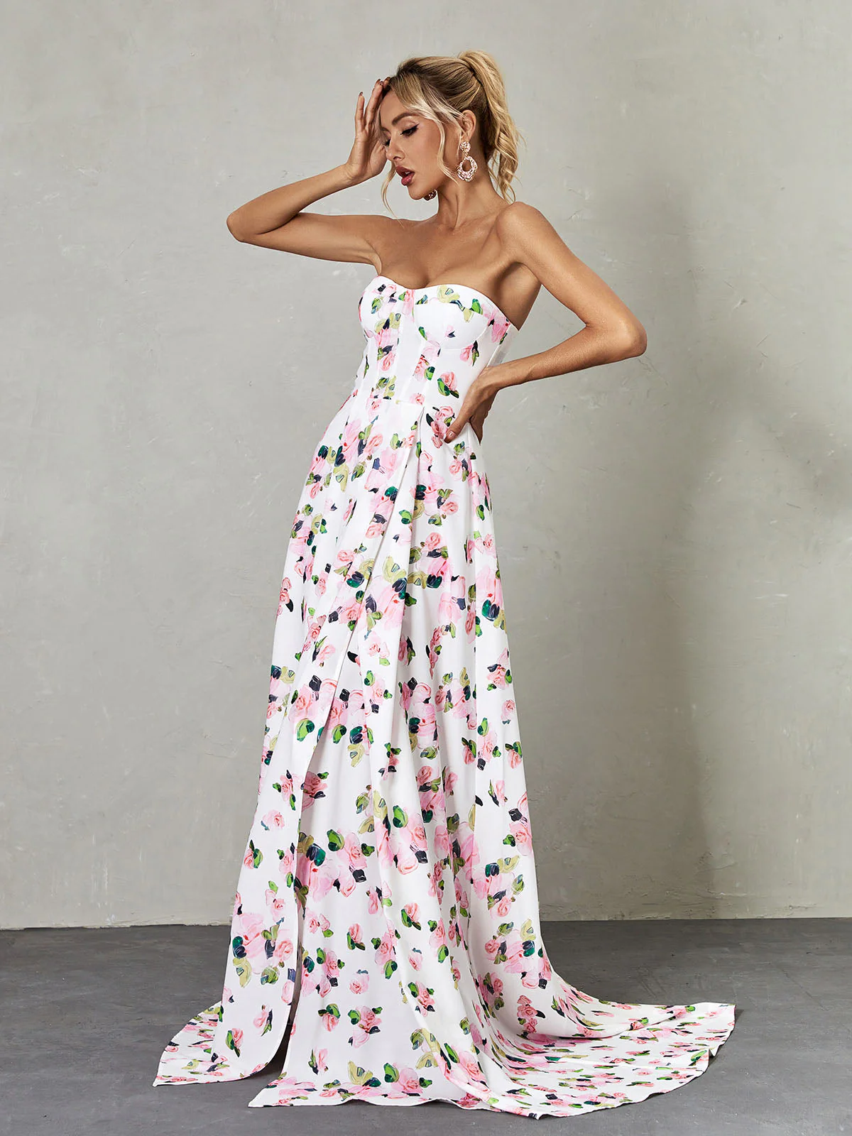 Kizzy Strapless Floral Split Maxi Dress - Image 3