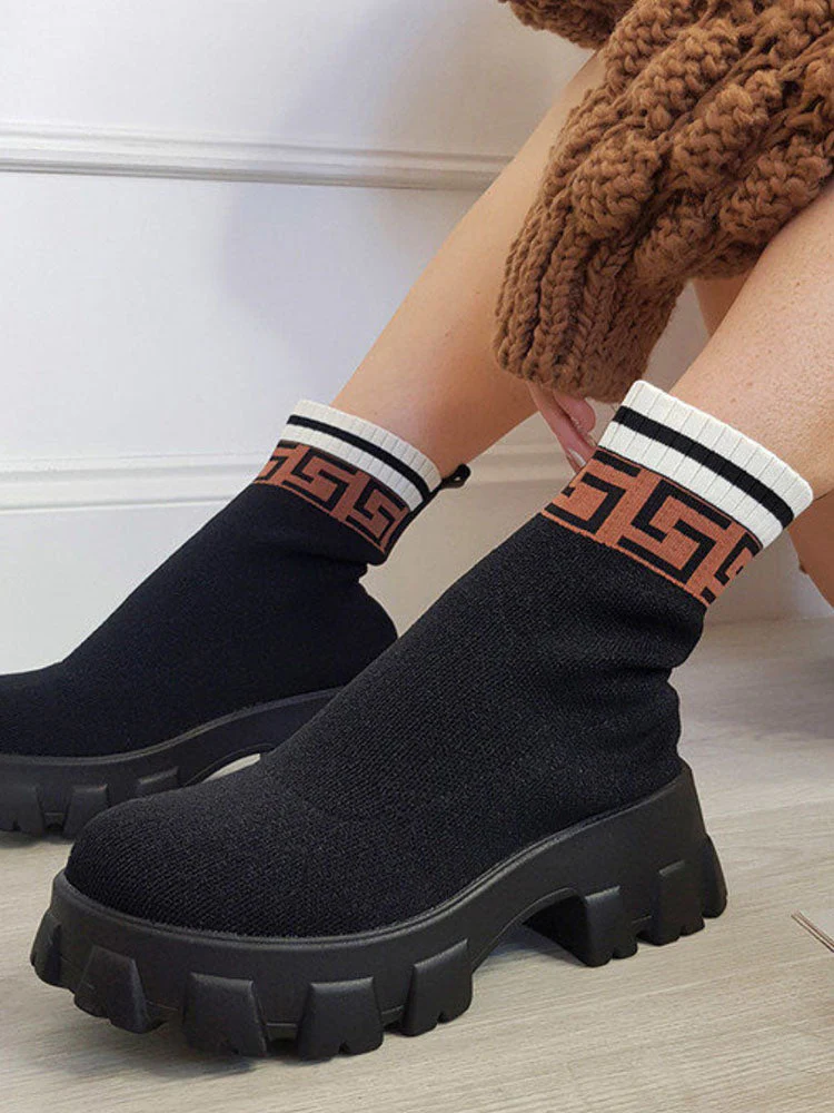 Knitted Chunky Heel Boots - Image 2