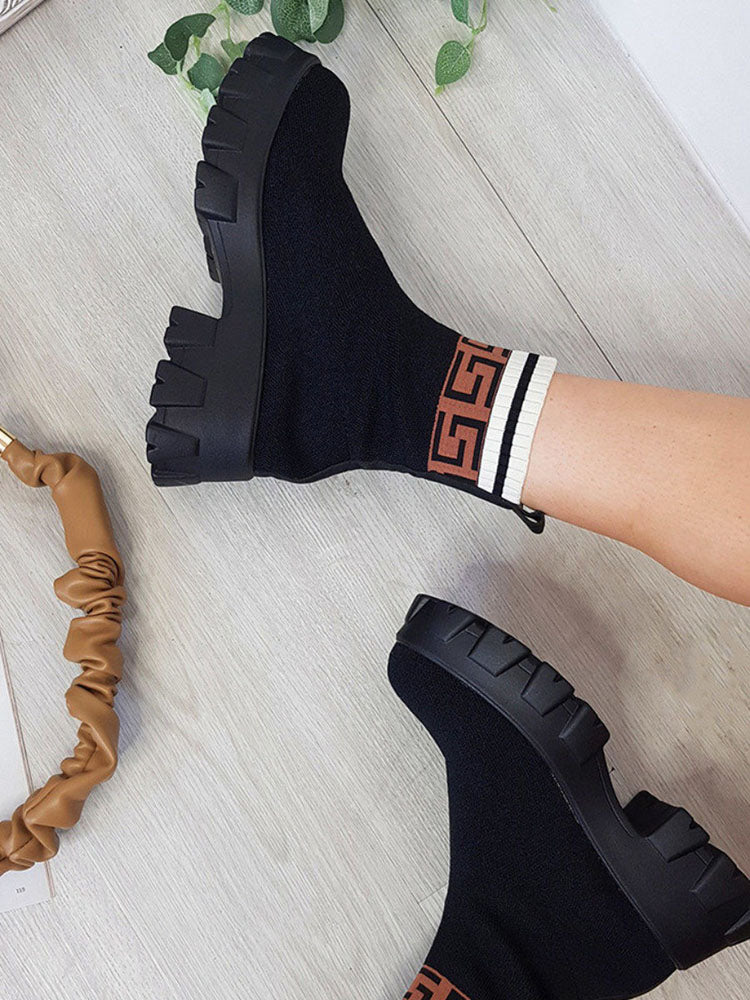 Knitted Chunky Heel Boots - Image 4