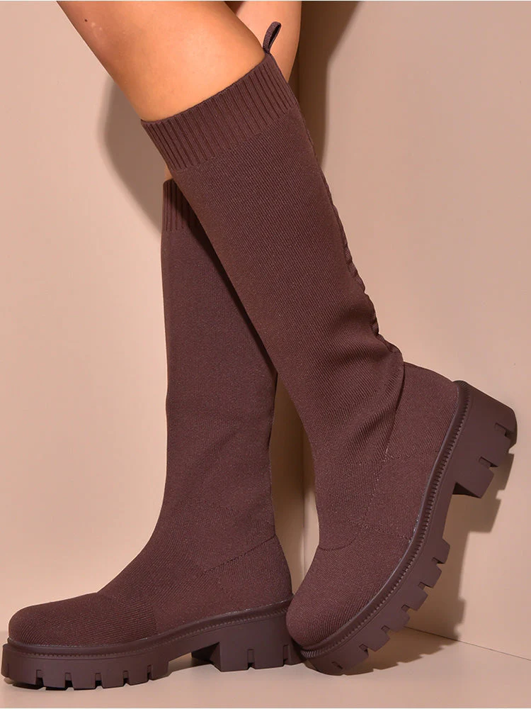 Knitted Flat Heel Sock Boots - Image 11