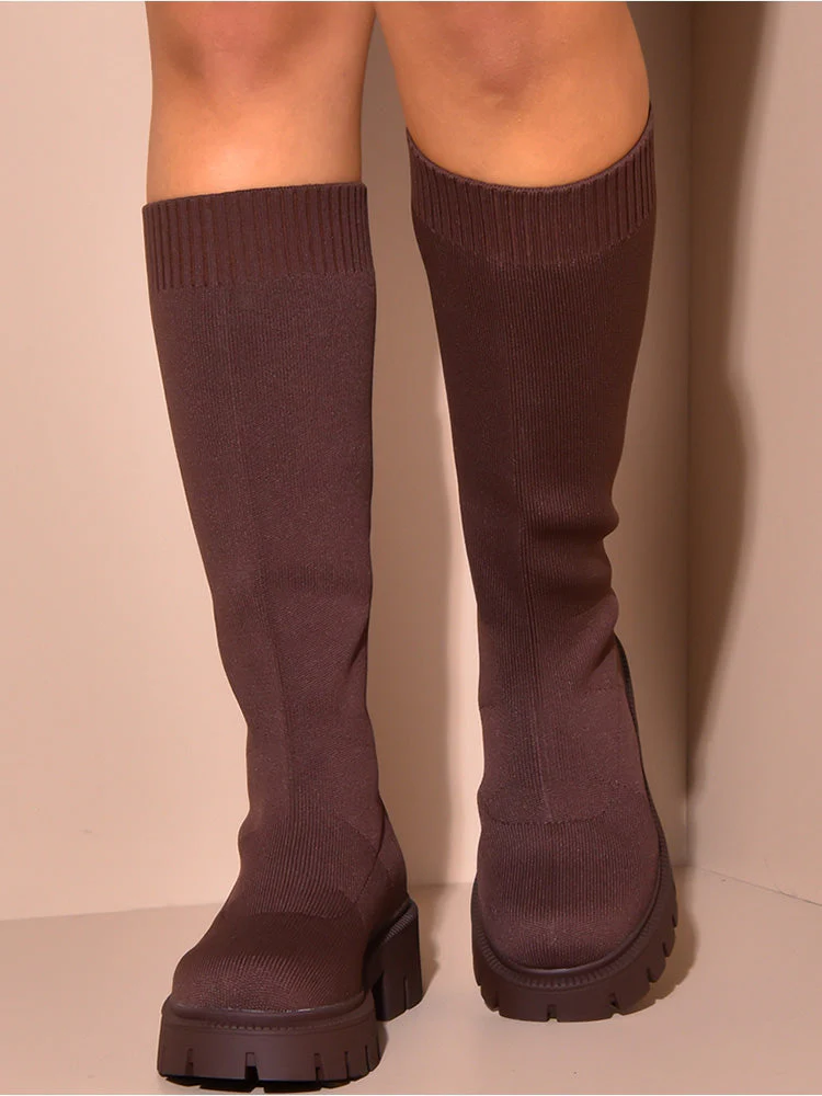 Knitted Flat Heel Sock Boots - Image 12