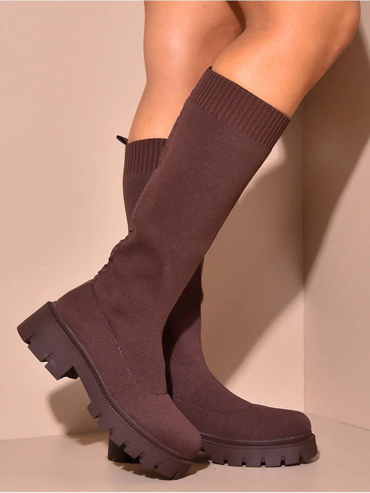 Knitted Flat Heel Sock Boots - Image 13