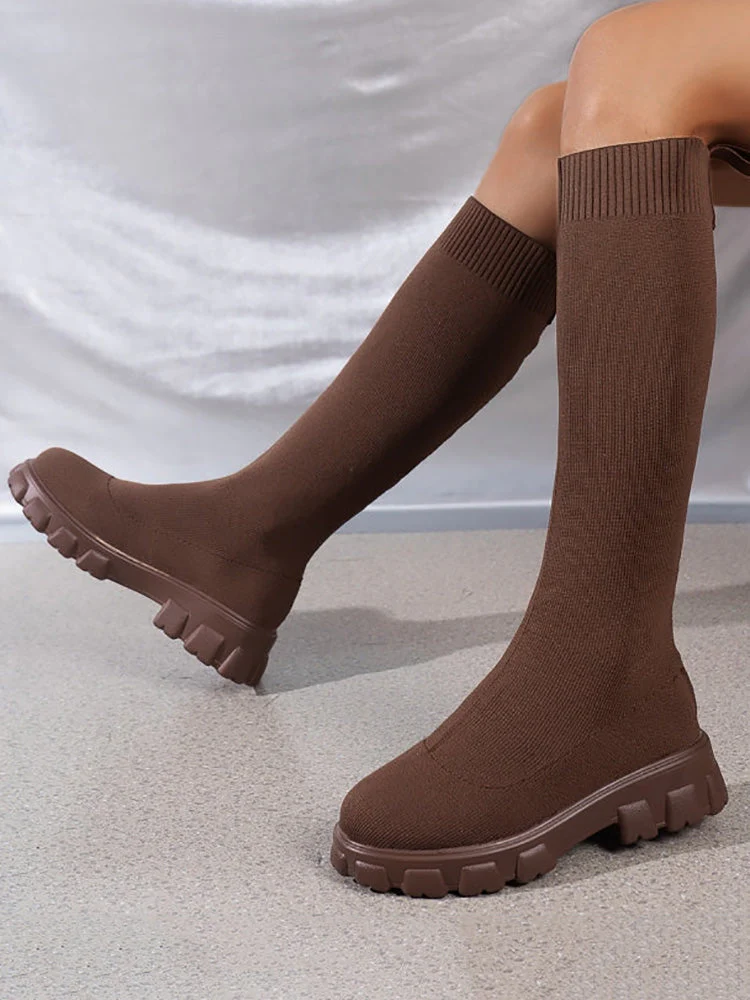 Knitted Flat Heel Sock Boots - Image 14
