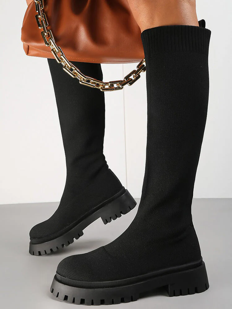 Knitted Flat Heel Sock Boots - Image 15