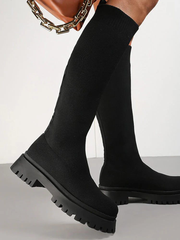Knitted Flat Heel Sock Boots - Image 16
