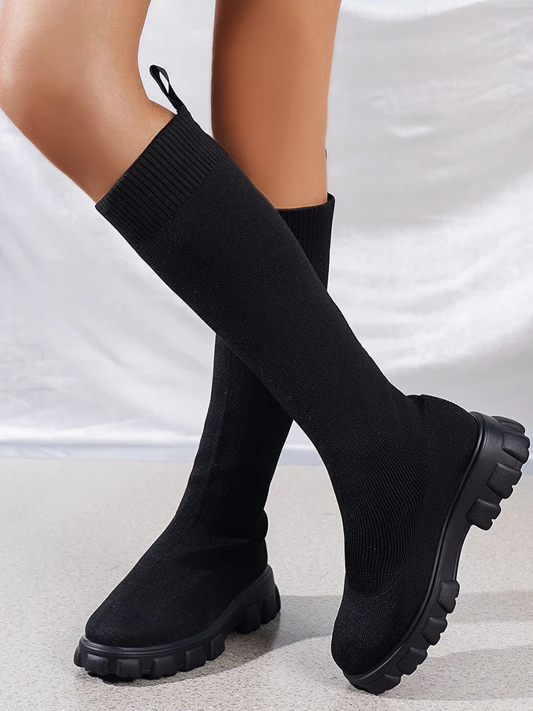 Knitted Flat Heel Sock Boots - Image 17