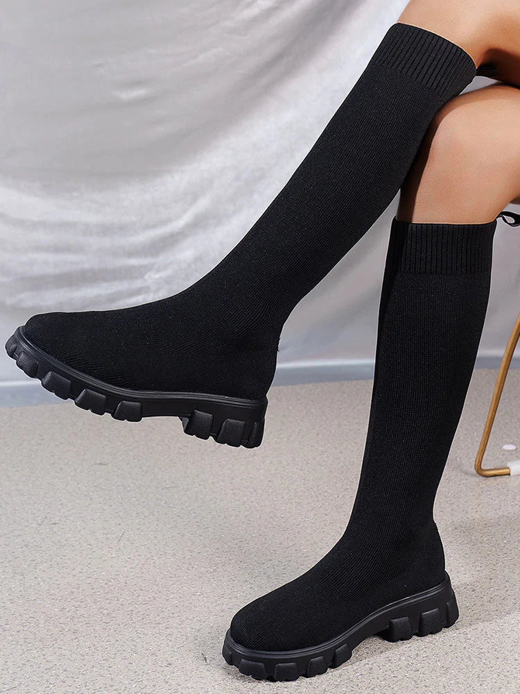 Knitted Flat Heel Sock Boots - Image 18