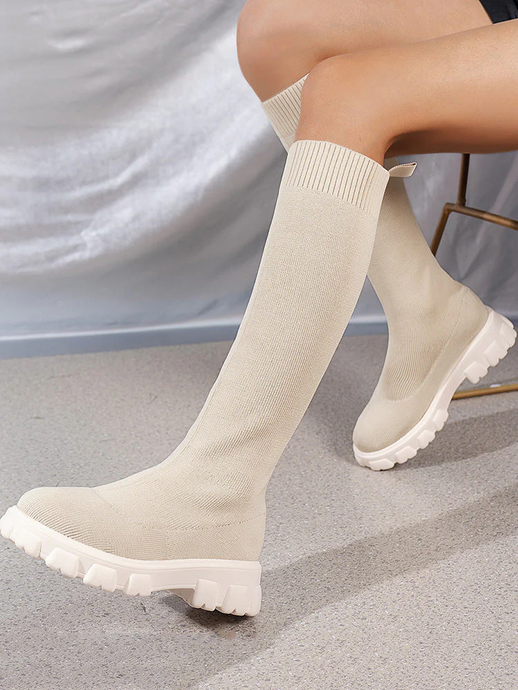 Knitted Flat Heel Sock Boots - Image 19