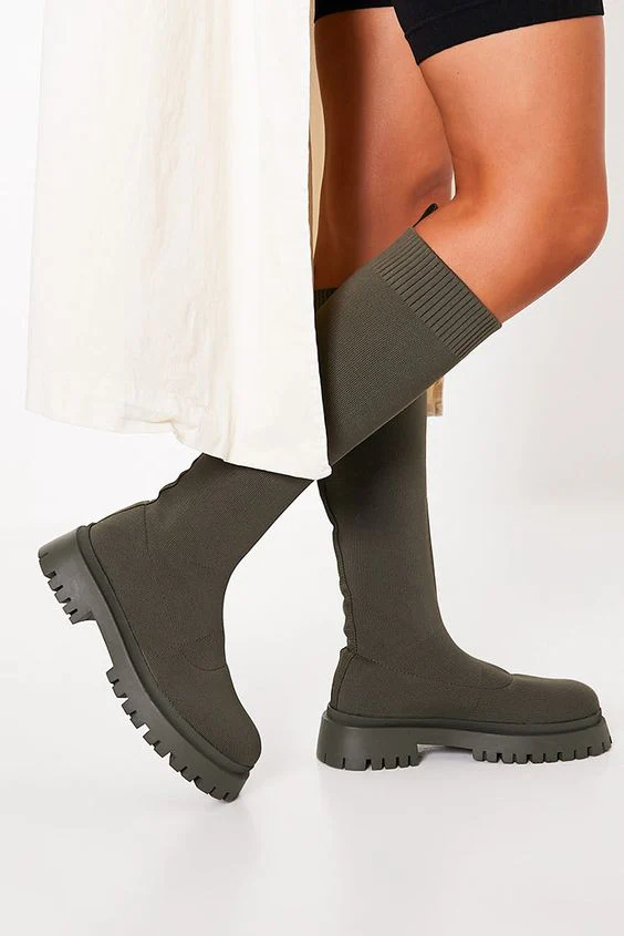 Knitted Flat Heel Sock Boots - Image 2
