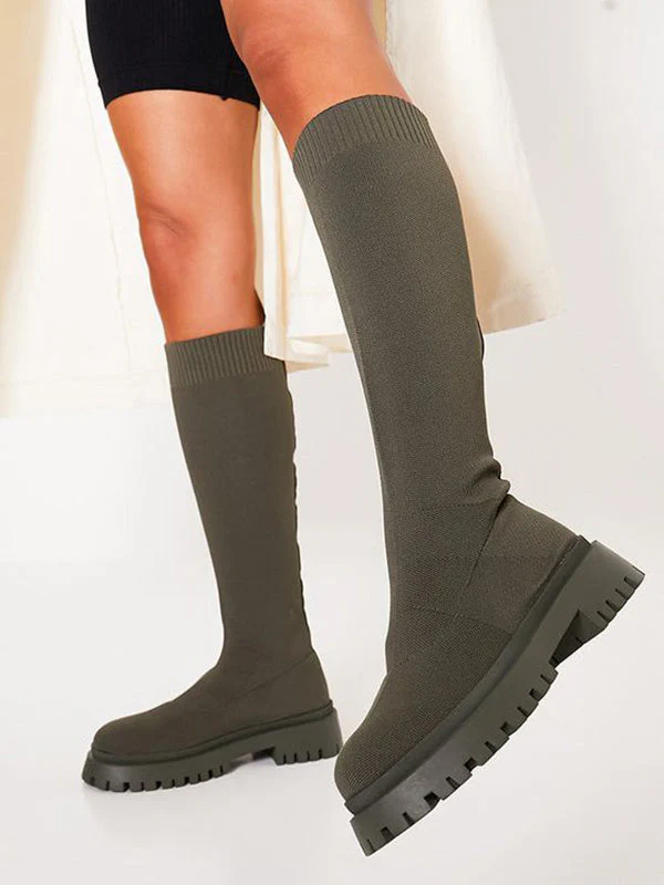 Knitted Flat Heel Sock Boots - Image 3
