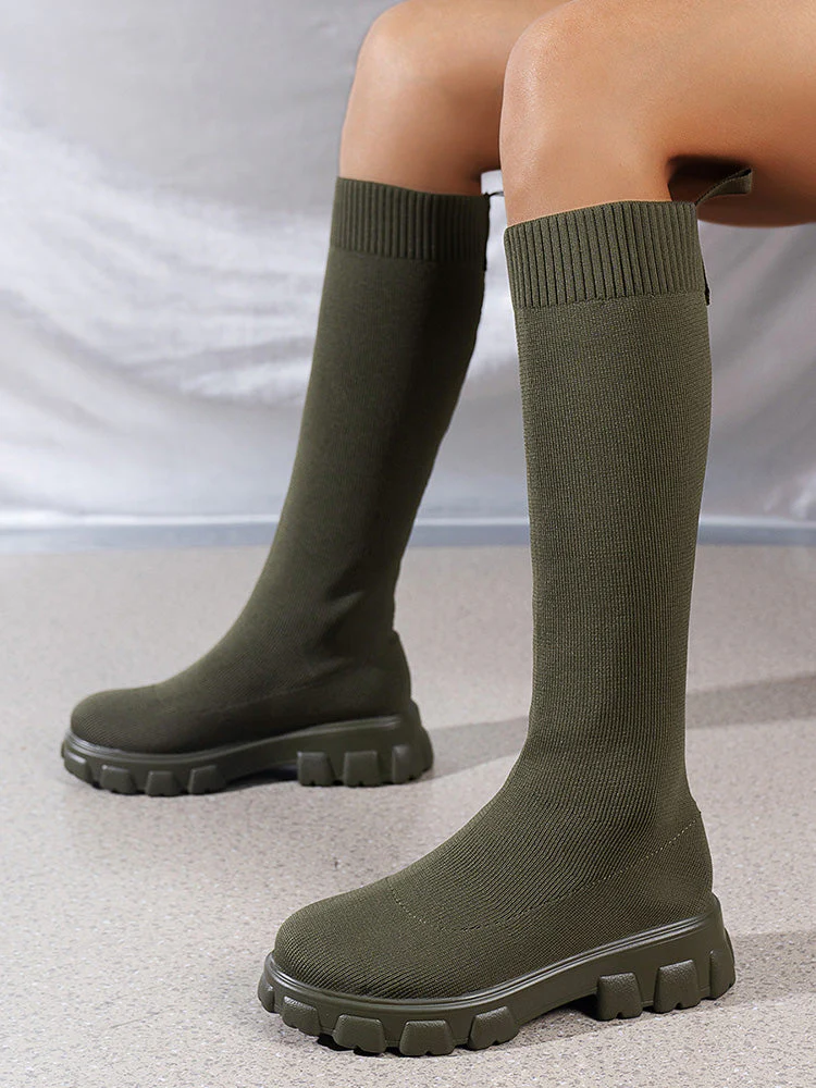 Knitted Flat Heel Sock Boots - Image 4