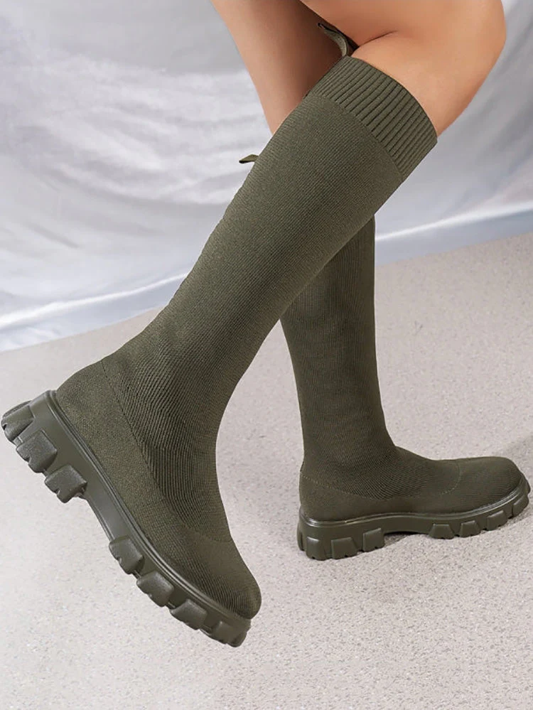 Knitted Flat Heel Sock Boots - Image 5