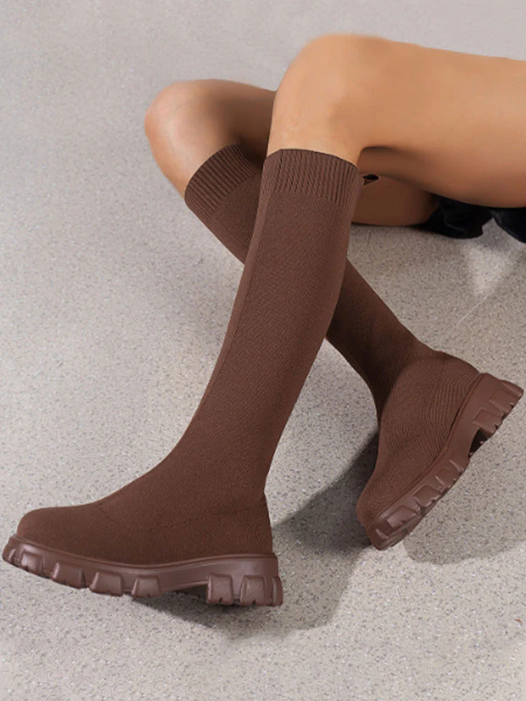 Knitted Flat Heel Sock Boots - Image 7
