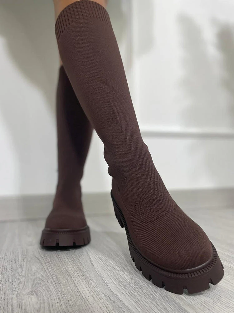 Knitted Flat Heel Sock Boots - Image 8