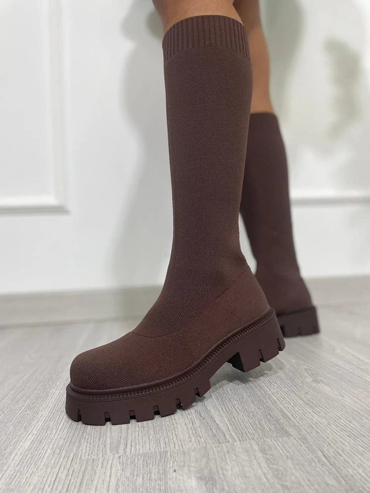 Knitted Flat Heel Sock Boots - Image 9