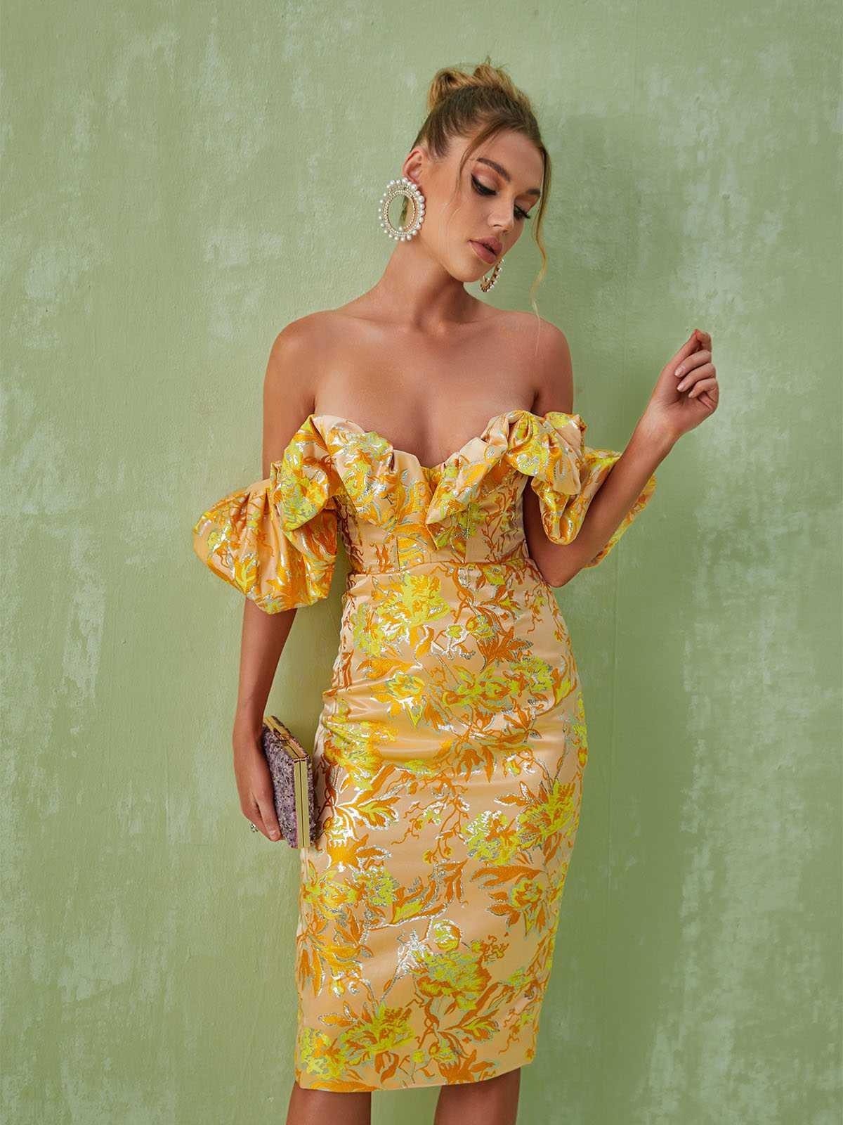 Kore Off Shoulder Jacquard Midi Dress - Image 4
