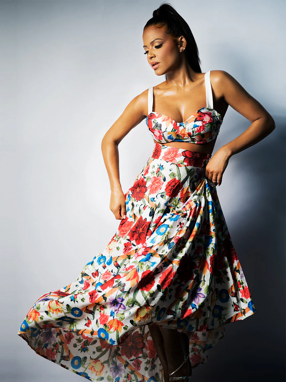 LA REPUBLIQUE Floral Top + Maxi Skirt Matching Set