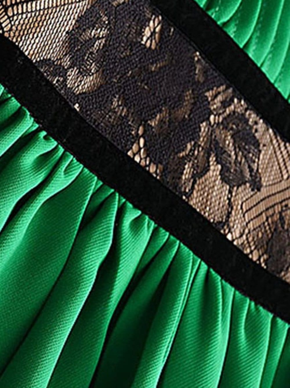 Lace & Velvet Pleated Crêpe Mini Dress in Green - Image 3