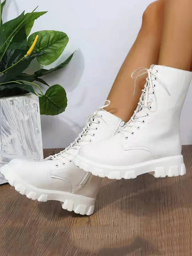 Lace Up Ankle Chunky Heel Boots - Image 4