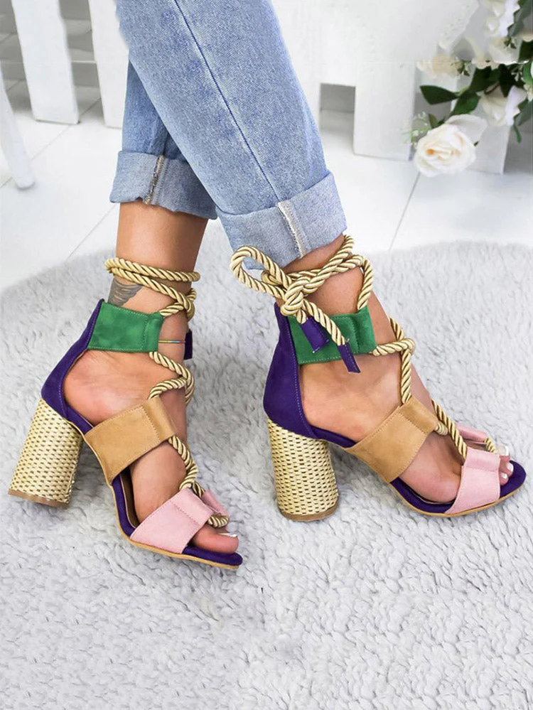 Lace Up Chunky Heel Sandals - Image 9