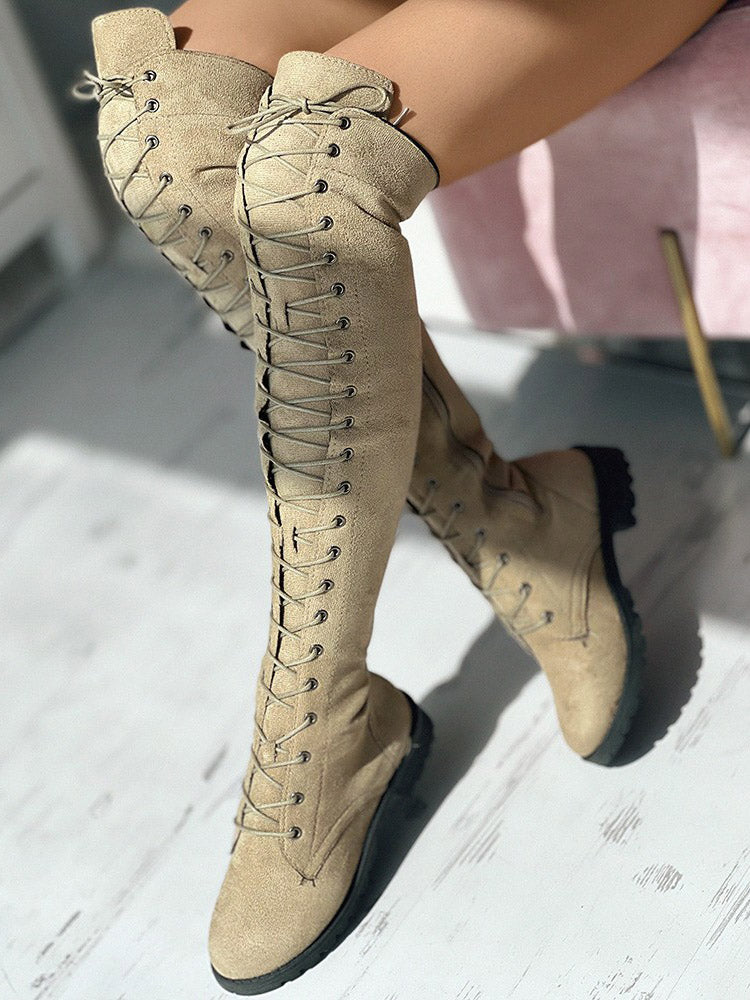 Lace Up Flat Suede Boots - Image 15
