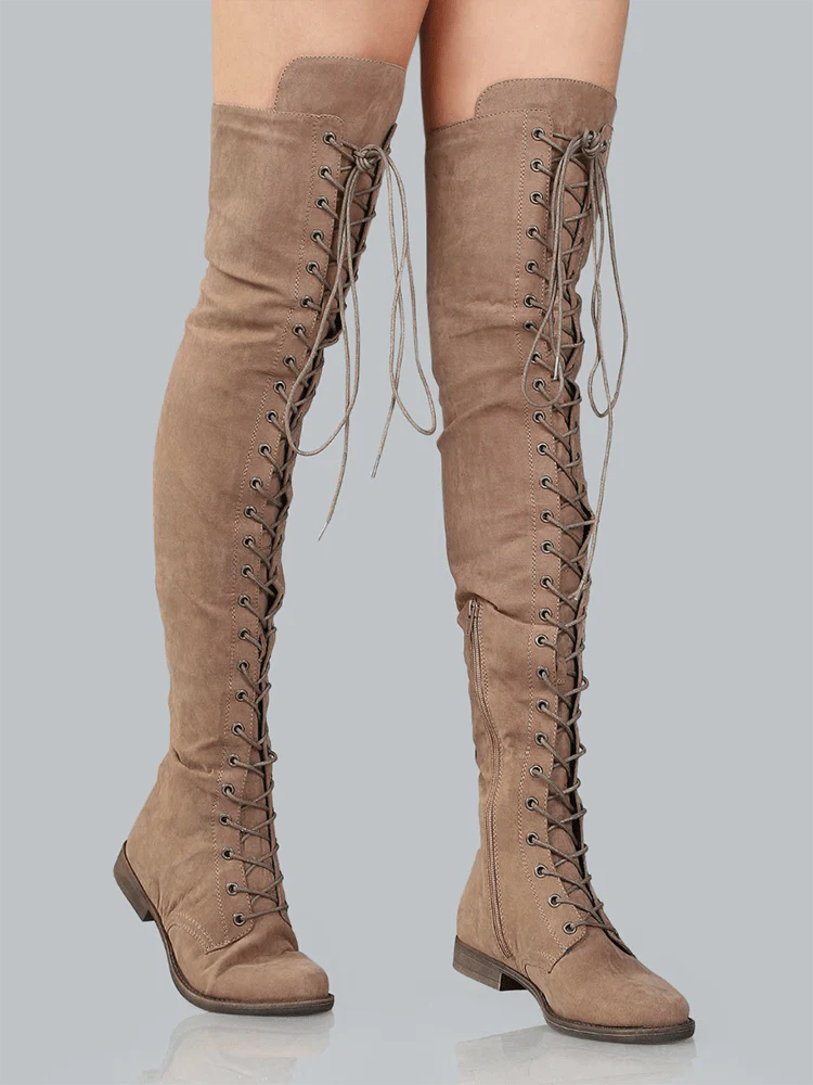 Lace Up Flat Suede Boots - Image 17